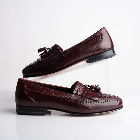 Florsheim Mens Torino Woven Brogue Loafers Tassel Wine Brown US 8 3E New Vintage